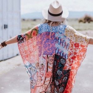 Multicolor Patchwork Open Kimono